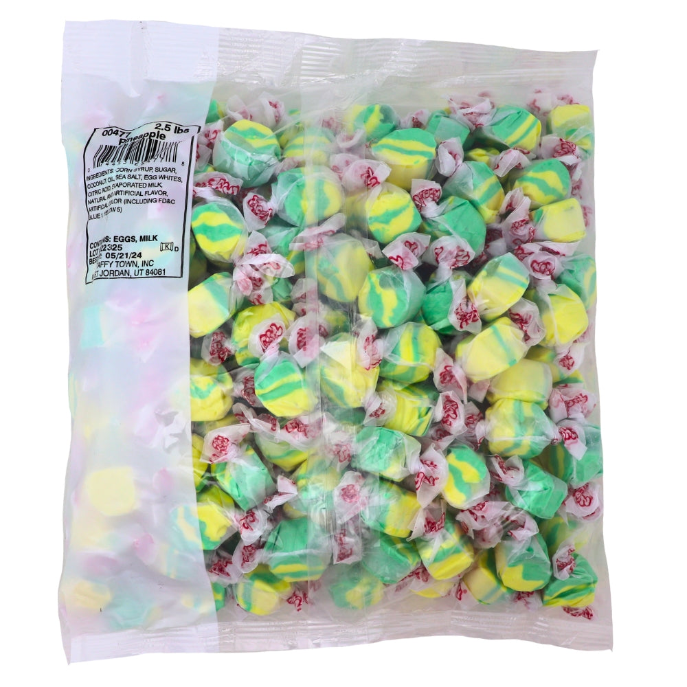 Salt Water Taffy Pineapple 2.5lb - 1 Bag Nutrition Facts Ingredients Bulk Candy iWholesaleCandy