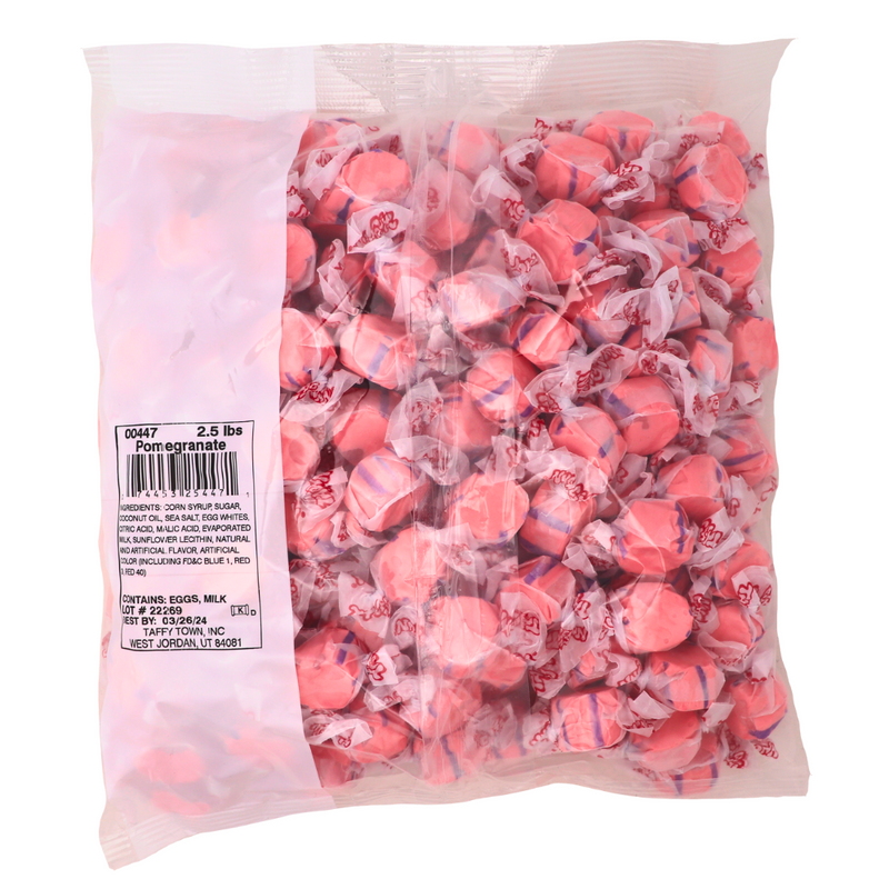 Salt Water Taffy Pomegranate 2.5lb - 1 Bag Nutrition Facts Ingredients iWholesaleCandy