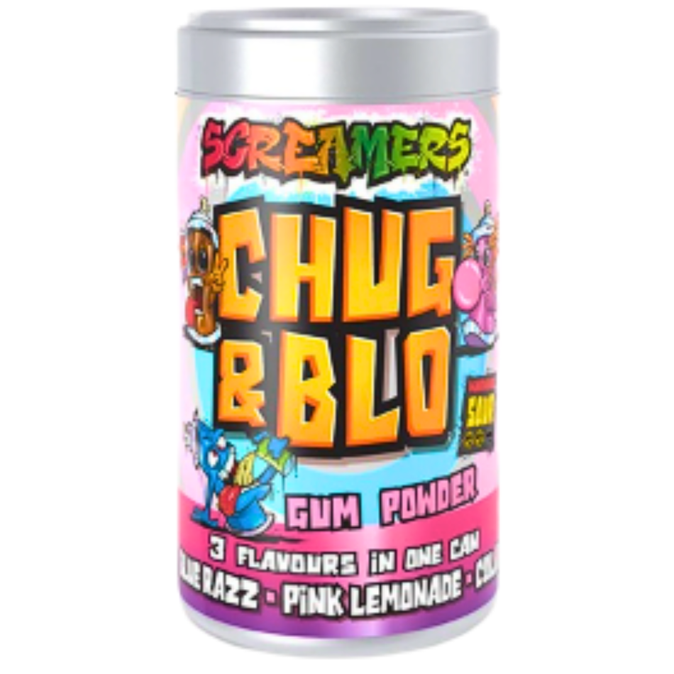 Screamers Chug & Blo Gum Powder 3 Flavors 55g - 12 Pack