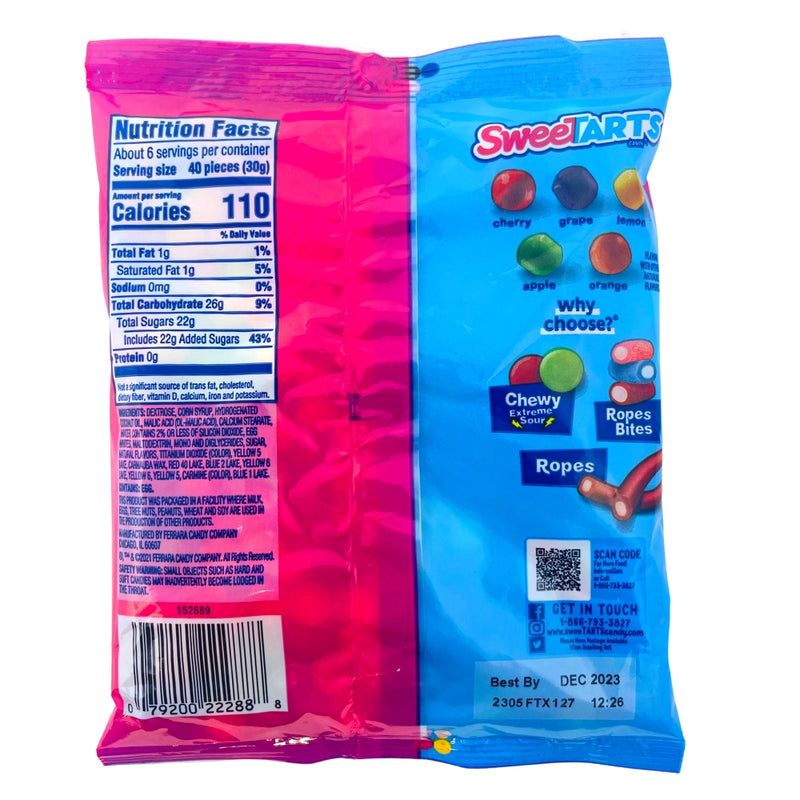 Sweetarts Mini Chewy Peg Bag 6oz - 12 Pack Nutrition Facts Ingredients