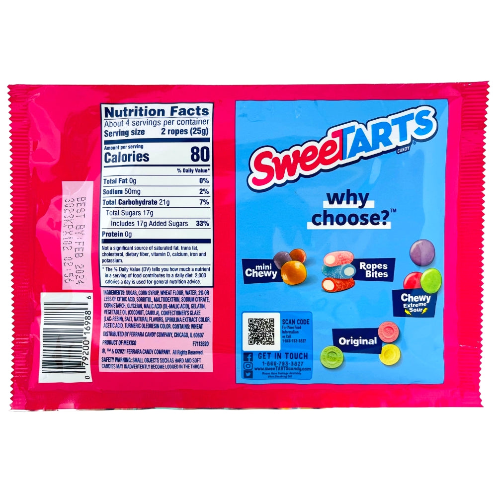 Sweetarts Soft & Chewy Ropes Sour Apple 3.5oz - 12 Pack Ingredients Nutrition facts
