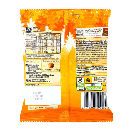 Aero Bubbles Orange Pouch (UK) 70g - 12 Pack  Nutrition Facts Ingredients
