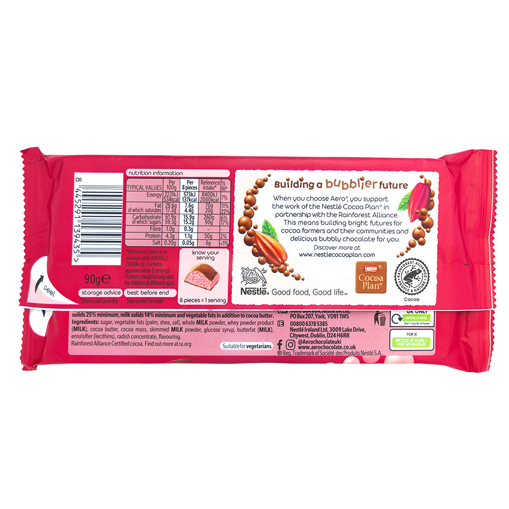 Aero Strawberry Block (UK) 90g - 15 Pack  Nutrition Facts Ingredients
