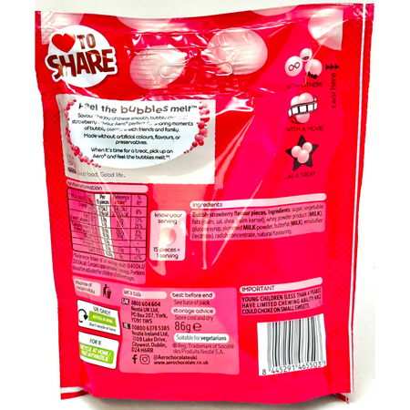 Aero Strawberry Melts Pouch  86g (UK) - 8 Pouch