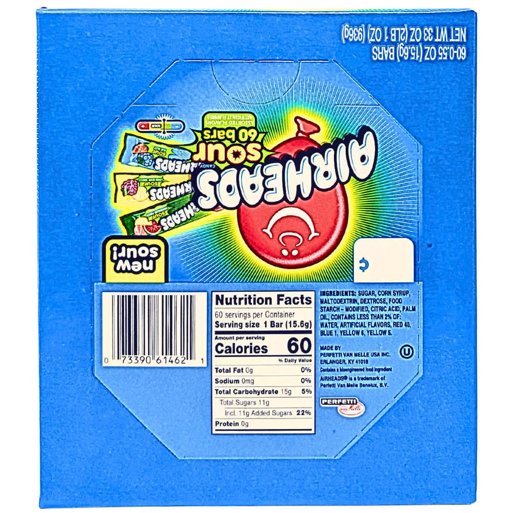 Airheads Sour Taffy 60 Assorted Bars 33oz - 1 Box