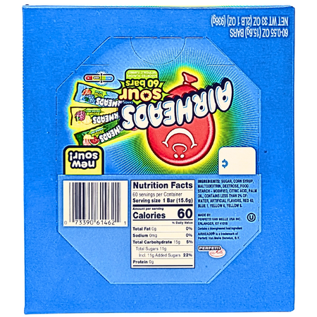 Airheads Sour Taffy 60 Assorted Bars 33oz - 1 Box