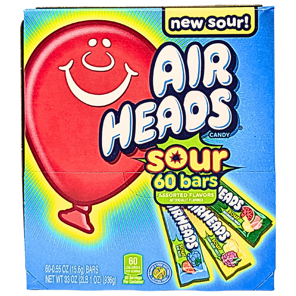 Airheads Sour Taffy 60 Assorted Bars 33oz - 1 Box