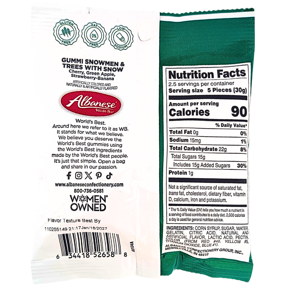 Albanese Christmas Gummi Snowmen & Trees with Snow 3oz - 12 Pack