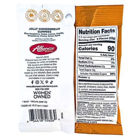 Albanese Jolly Gingerbread Gummies 3oz - 12 Pack