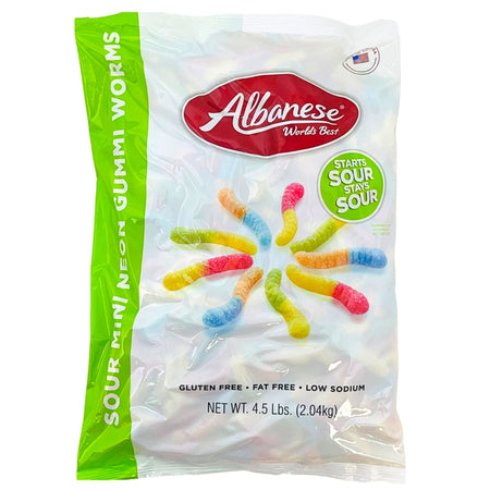 Albanese Sour Mini Neon Gummi Worms 4.5lb - 1 Pack - Sour Gummy Worms - Bulk Candy