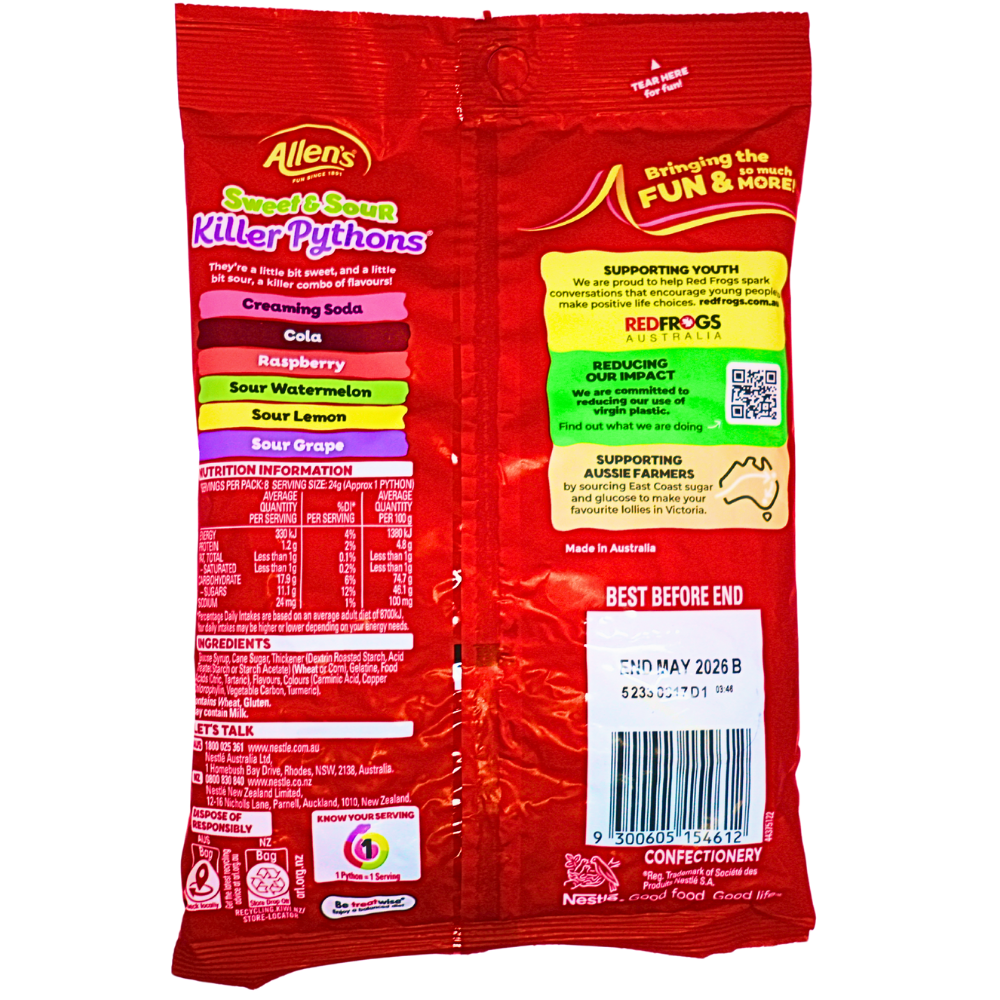 Allen's Sweet & Sour Killer Pythons 192g (Aus) - 12 Pack