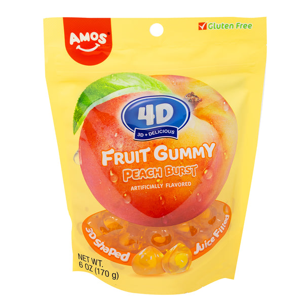 Amos 4D Fruit Gummy Peach Burst 6oz - 12 Pack - gummy candy