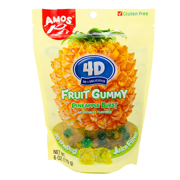 Amos 4D Fruit Gummy Pineapple Burst 6oz - 12 Pack - Gummy Candy