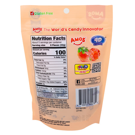 Amos 4D Fruit Gummy Strawberry Burst  6oz - 12 Pack  Nutrition Facts Ingredients
