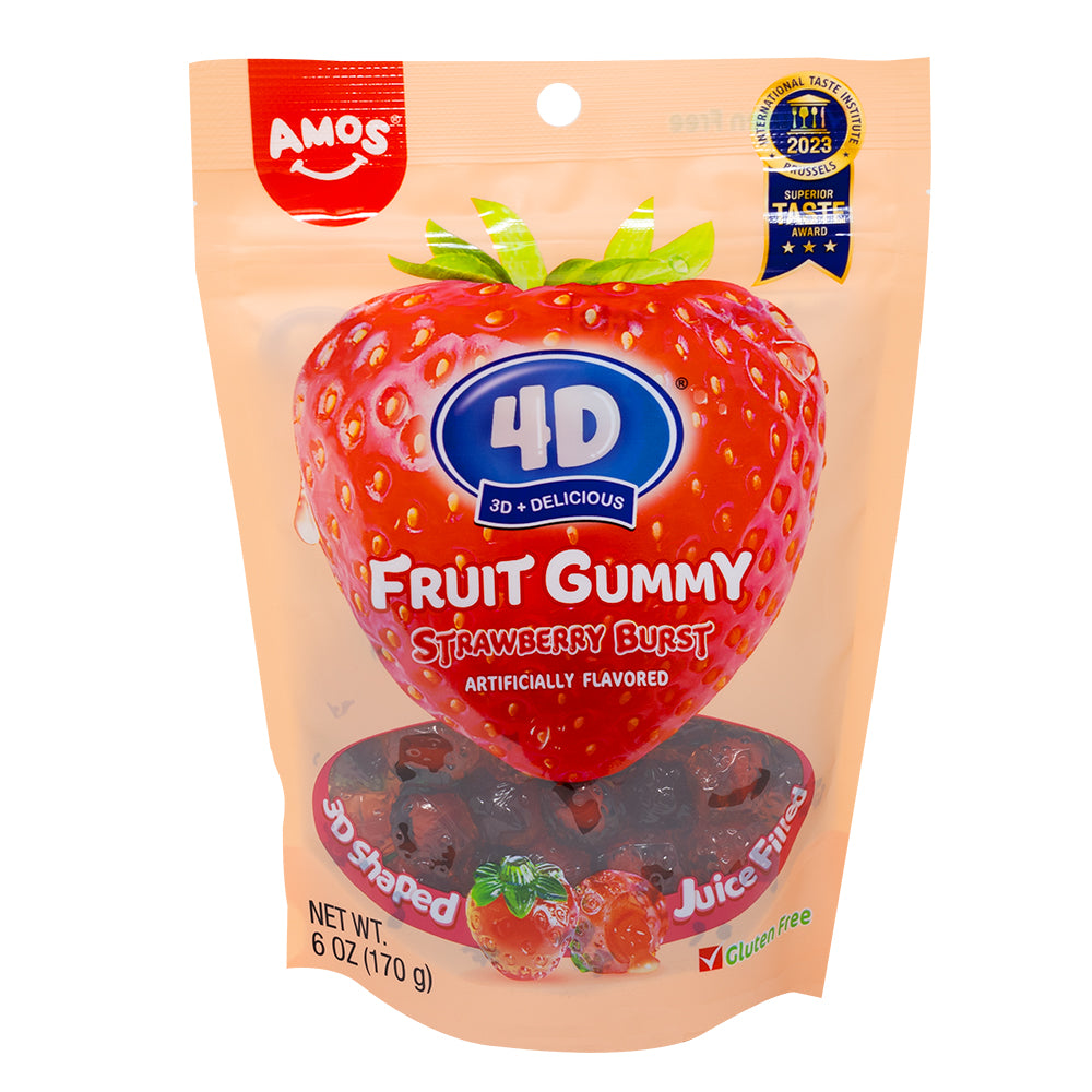 Amos 4D Fruit Gummy Strawberry Burst  6oz - 12 Pack