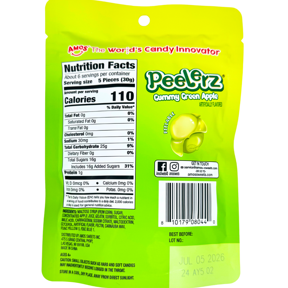 Amos Peelerz Gummy Green Apple 6oz  - 12 Pack