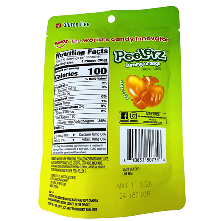 Amos Peelerz Gummy Orange 6oz - 12 Pack