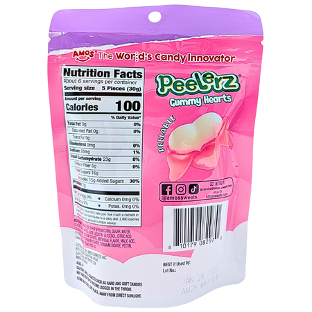 Amos Peelerz Hearts Gummy 6oz - 12 Pack