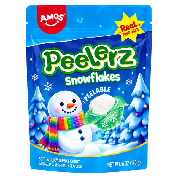 Amos Peelerz Snowflakes Holiday Gummy 6oz - 12 Pack