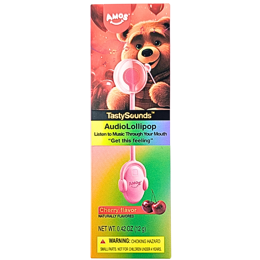 Amos TastySounds Audio Lollipop - Cherry 0.42oz - 12 Pack