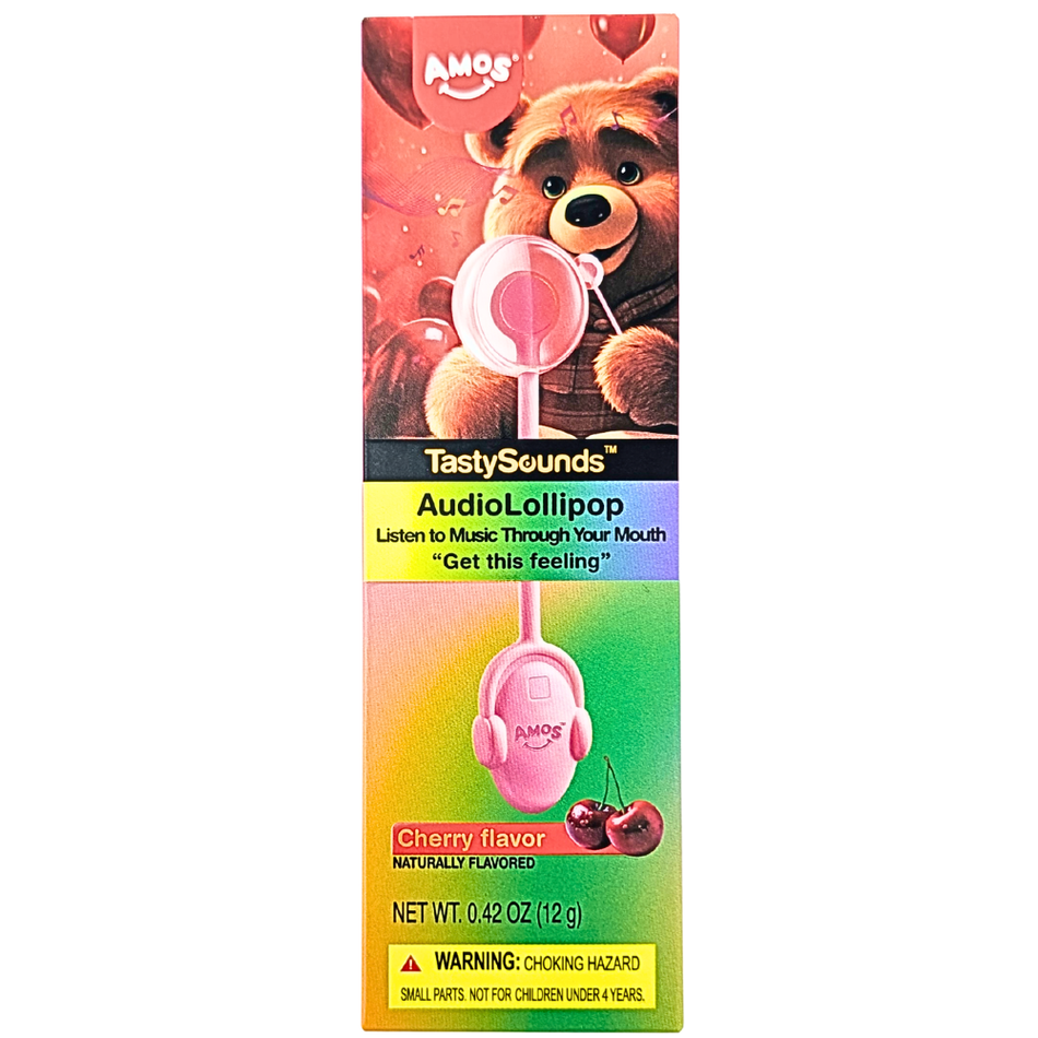 Amos TastySounds Audio Lollipop - Cherry 0.42oz - 12 Pack