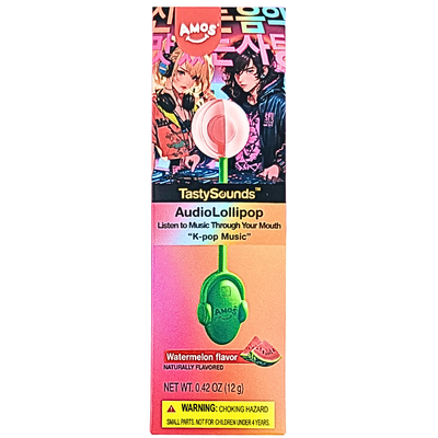 Amos TastySounds Audio Lollipop - Watermelon 0.42oz - 12 Pack