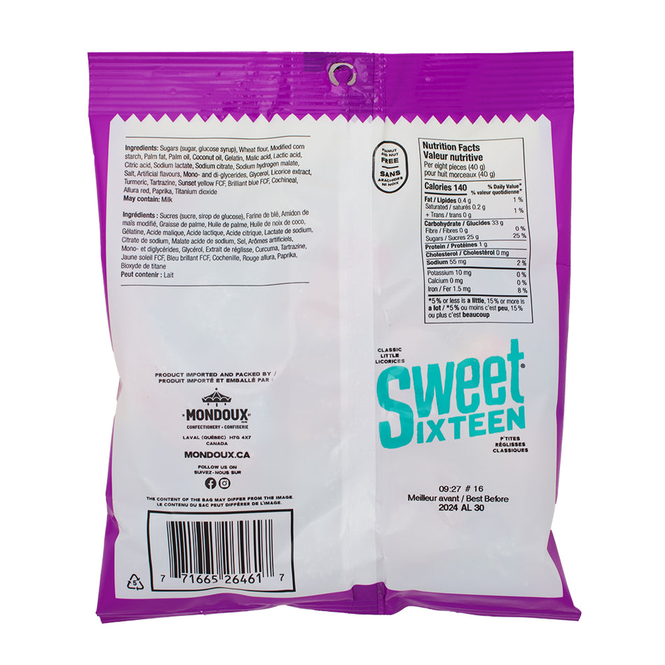 Sweet Sixteen Assorted Licorice 185g - 10 Pack Nutrition Facts Ingredients - Licorice Candy - Wholesale Candy - Mondoux Candy - Canadian Candy - Candy Store