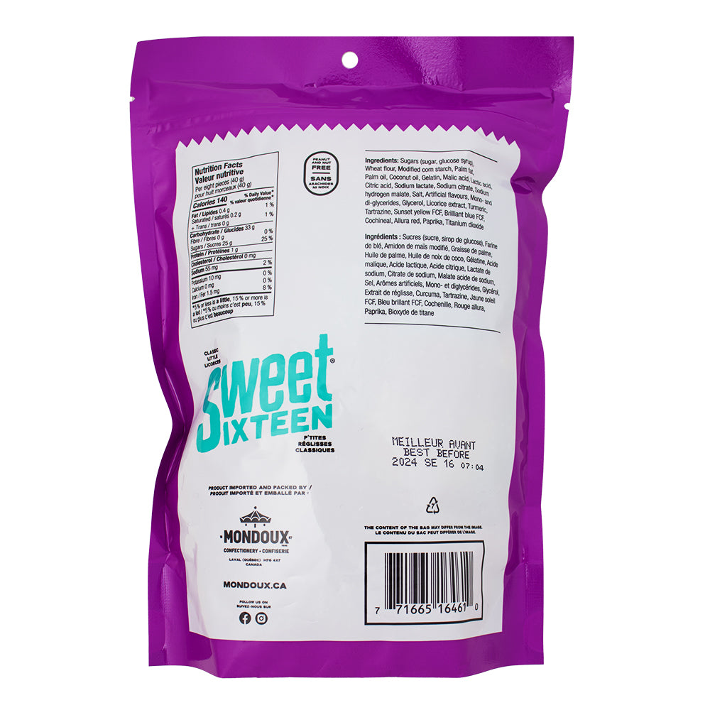 Sweet Sixteen Assorted Licorice 400g - 6 Pack Nutrition Facts Ingredients  - Mondoux Candy - Canadian Candy - Licorice Candy - Wholesale Candy - Candy Store - Sweet Sixteen - Licorice - Assorted Candy