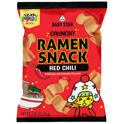 Baby Star Crunchy Ramen Snack Red Chili Wide 70g - 6 Pack