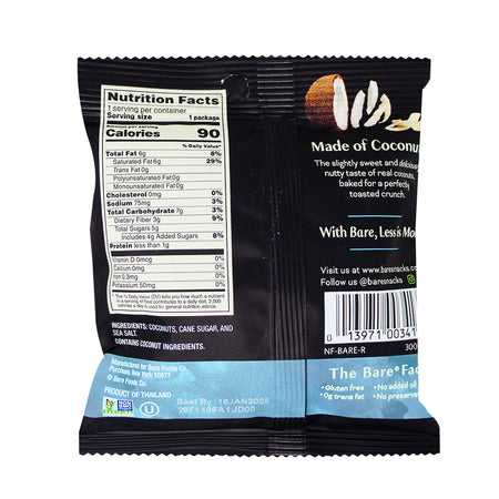 Bare Baked Crunchy Toasted Coconut Chips 15g - 18 Pack  Nutrition Facts Ingredients