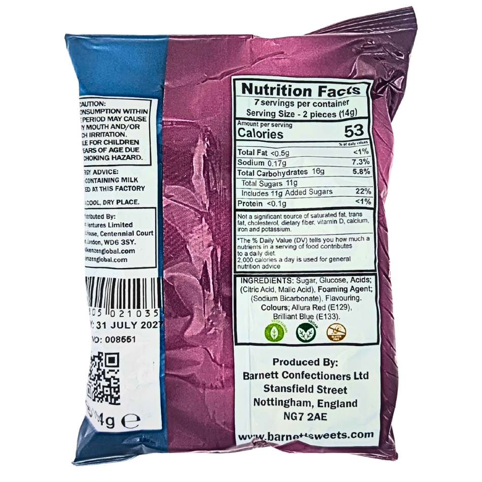 Barnetts Mega Sour Bubblegum 104g (UK) - 12 Pack