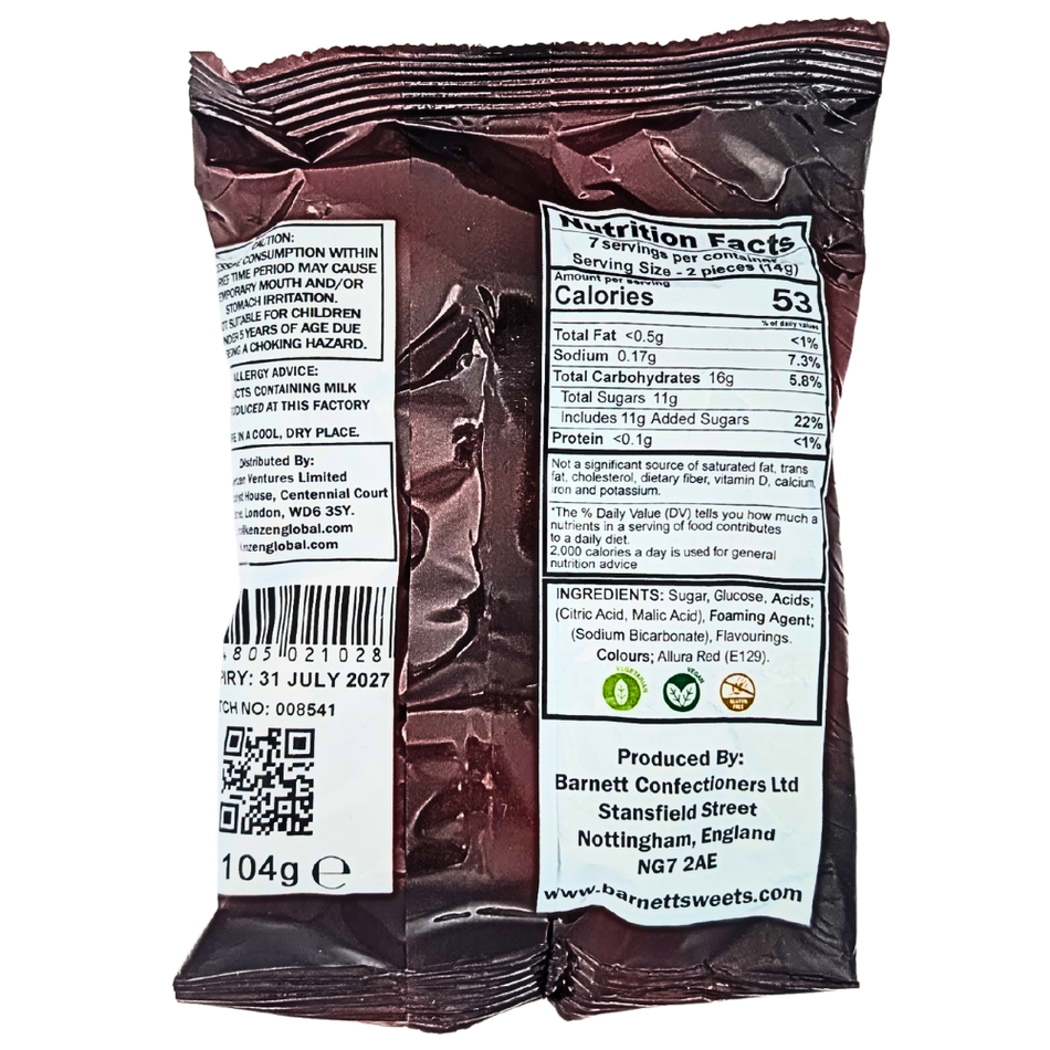 Barnetts Mega Sour Cherry 104g (UK) - 12 Pack