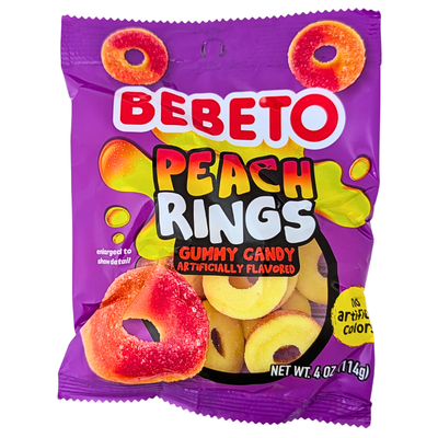 Bebeto Peach Rings Gummy 4oz - 12 Pack