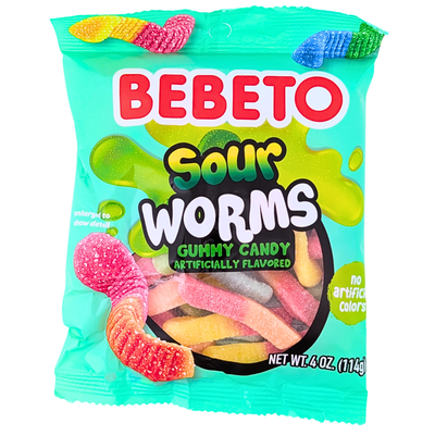 Bebeto Sour Worms Gummy 4oz - 12 Pack