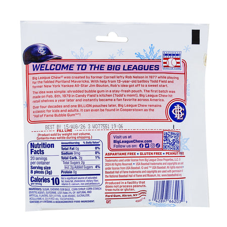 Big League Chew Pickoff Peppermint 2.14oz -48 Pack  Nutrition Facts Ingredients
