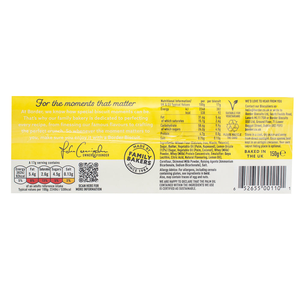 Border Lemon Drizzle Melts (UK) 150g - 12 Pack  Nutrition Facts Ingredients