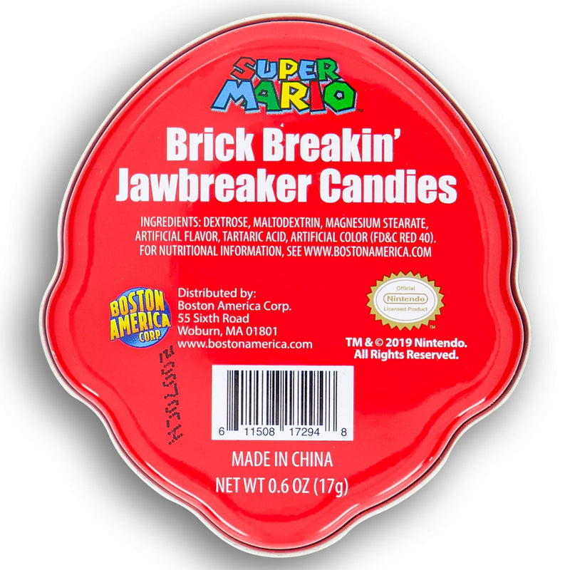 Boston America Nintendo Super Mario Brick Breakin' Jawbreaker Candies Tin - 18 Pack Nutrition Facts Ingredients