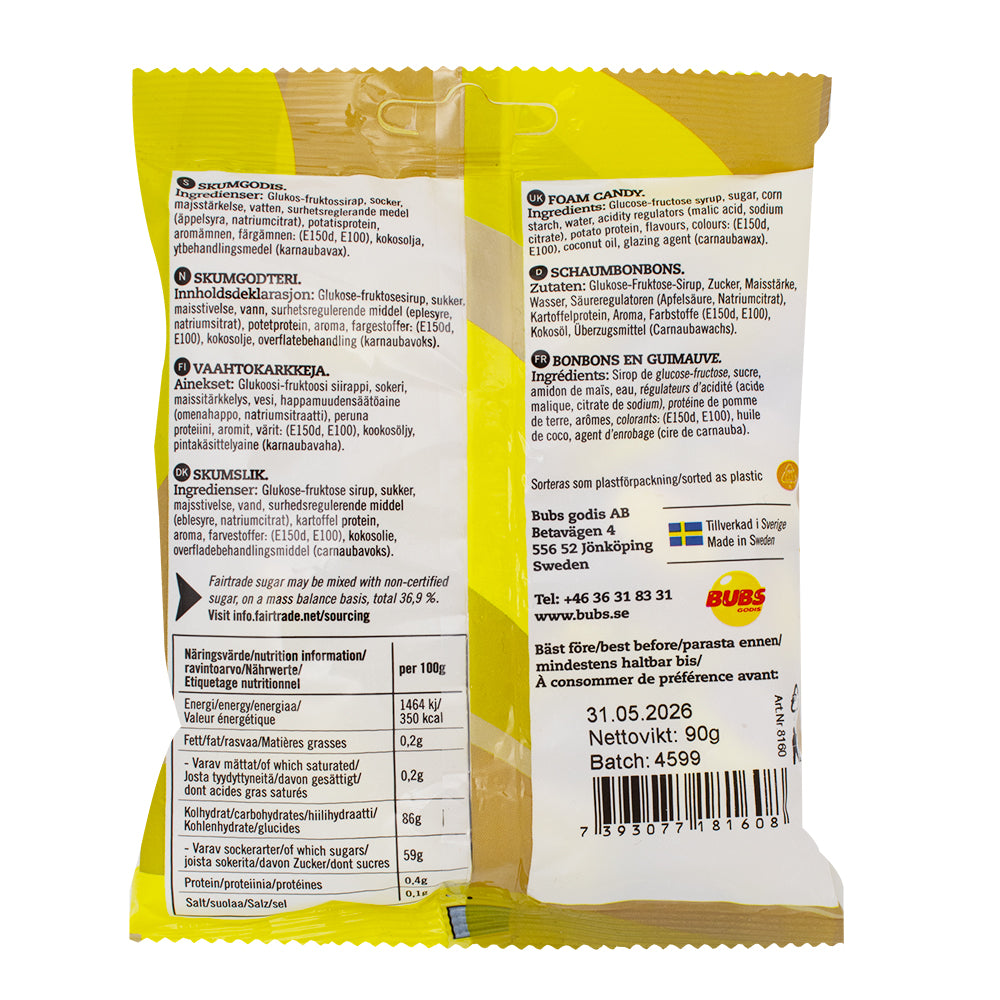 Bubs Banana Toffee Ovals - 90g (Sweden) - 12 Pack   Nutrition Facts Ingredients