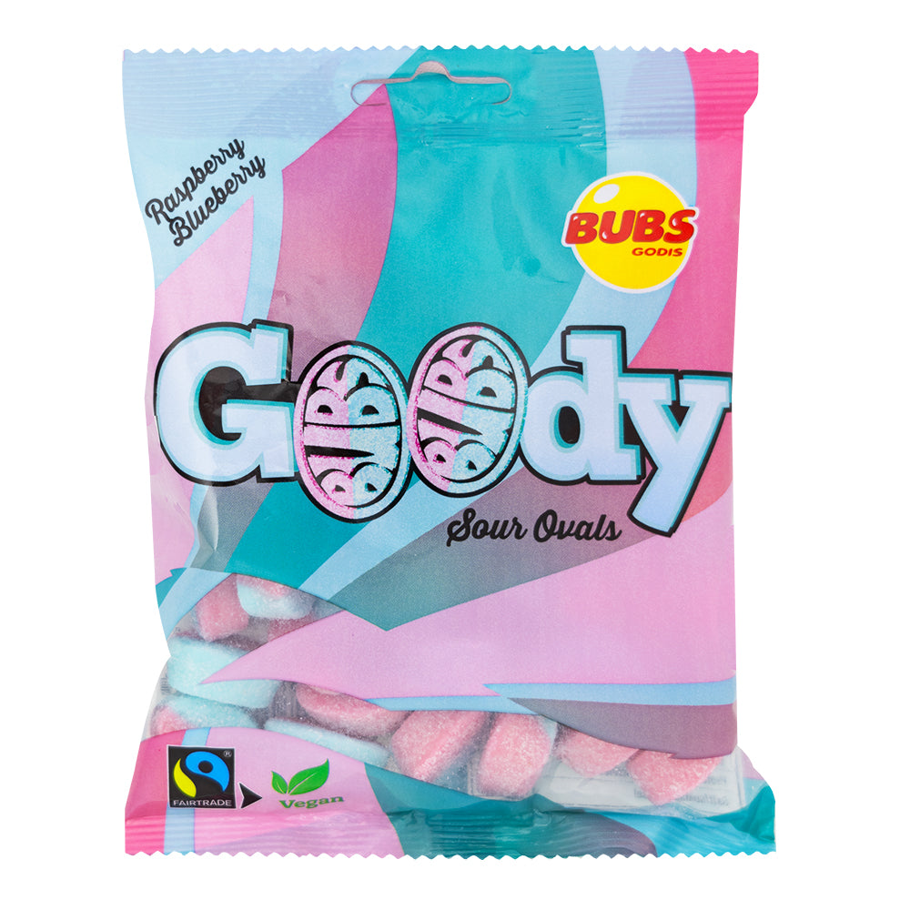 Bubs Raspberry & Blueberry Sour Ovals - 90g - 12 Pack | iWholesaleCandy.ca