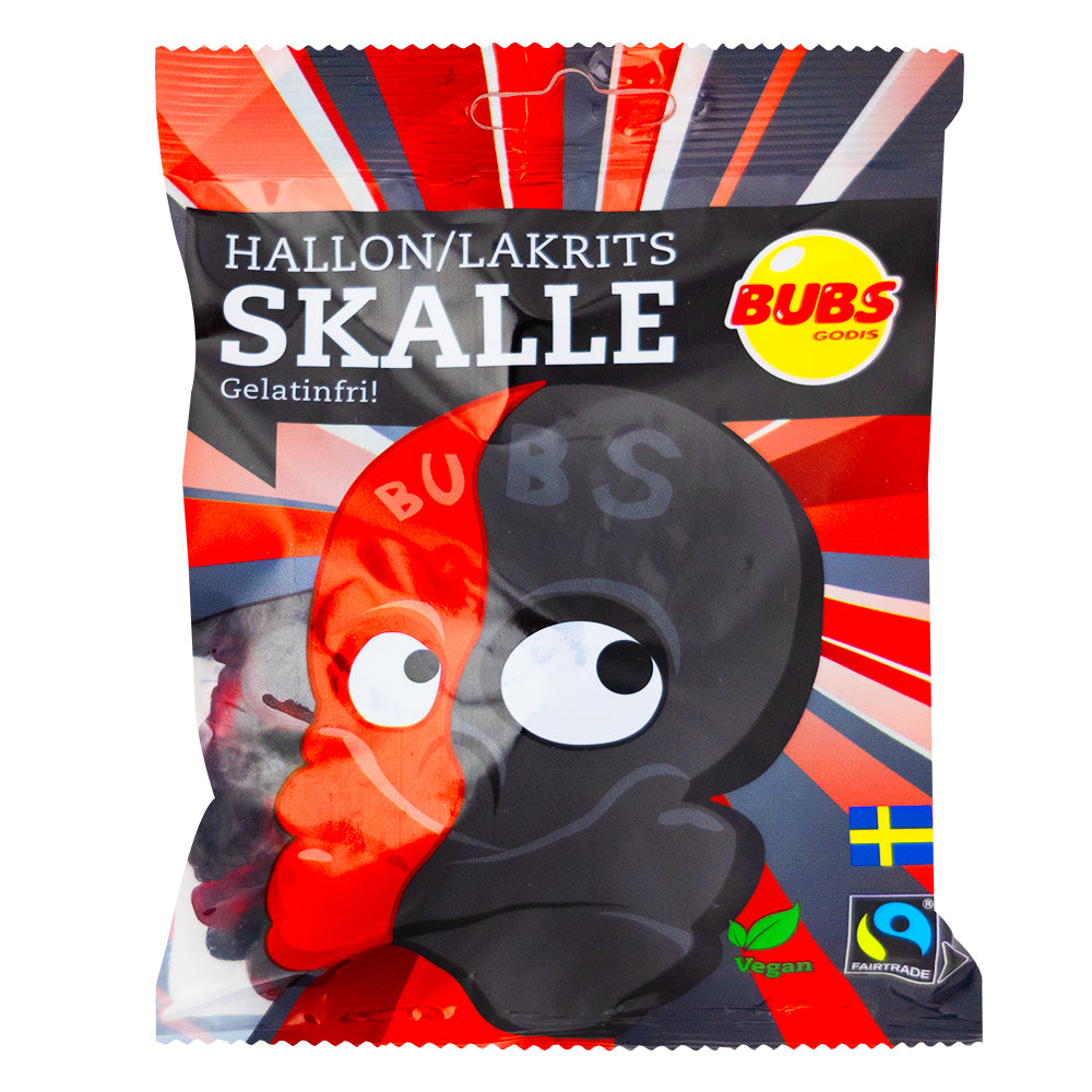 Bubs Raspberry Licorice Skulls (Sweden) - 90g - 16 Pack