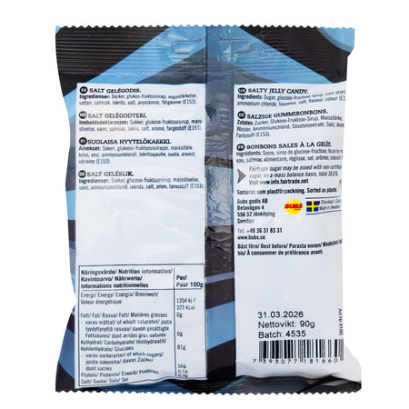  Bubs Salty Licorice Skulls (Sweden) - 90g - 16 Pack  Nutrition Facts Ingredients