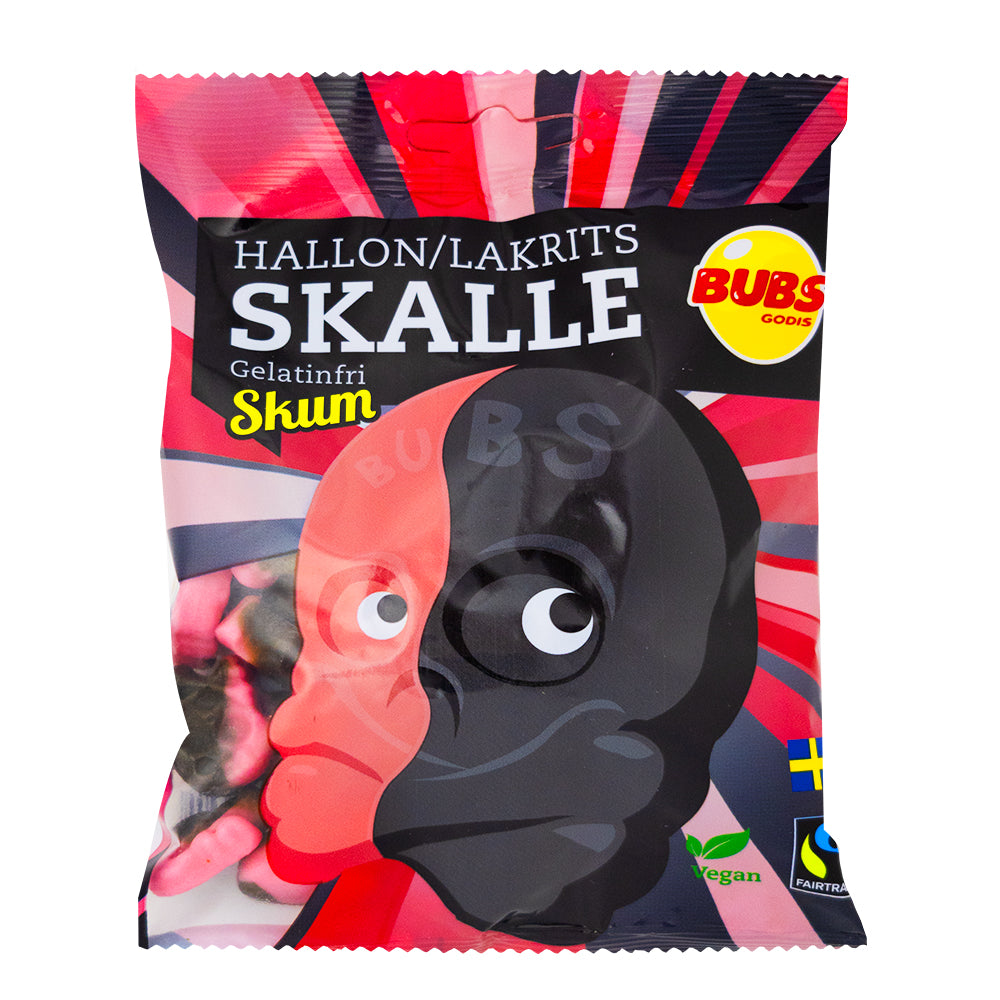 Bubs Raspberry Licorice Foam Skulls (Sweden) - 90g - 12 Pack