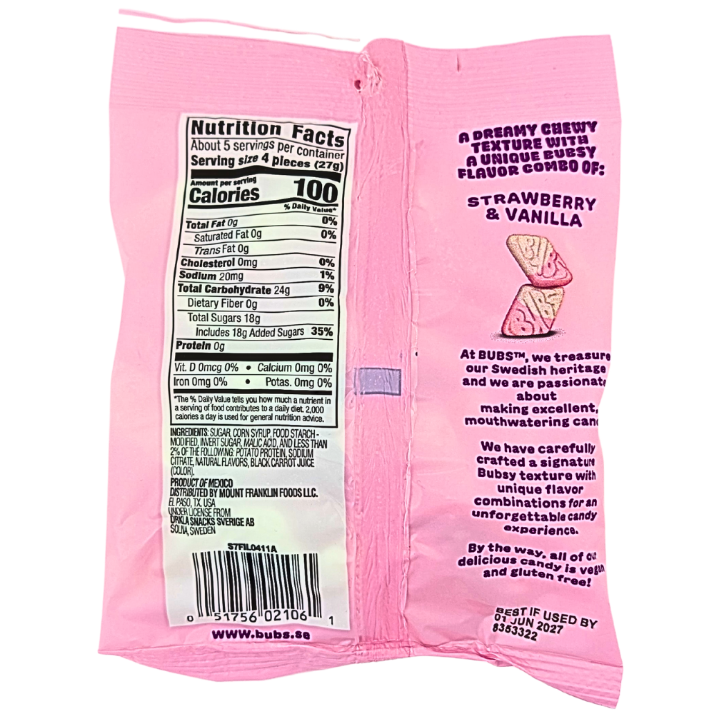 Bubs Sour Diamond Strawberry & Vanilla 5.5oz - 8 Pack