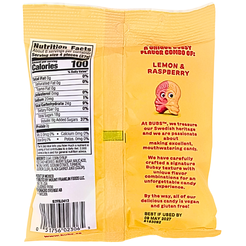 Bubs Sour Skull Lemon Raspberry 5.5oz - 8 Pack