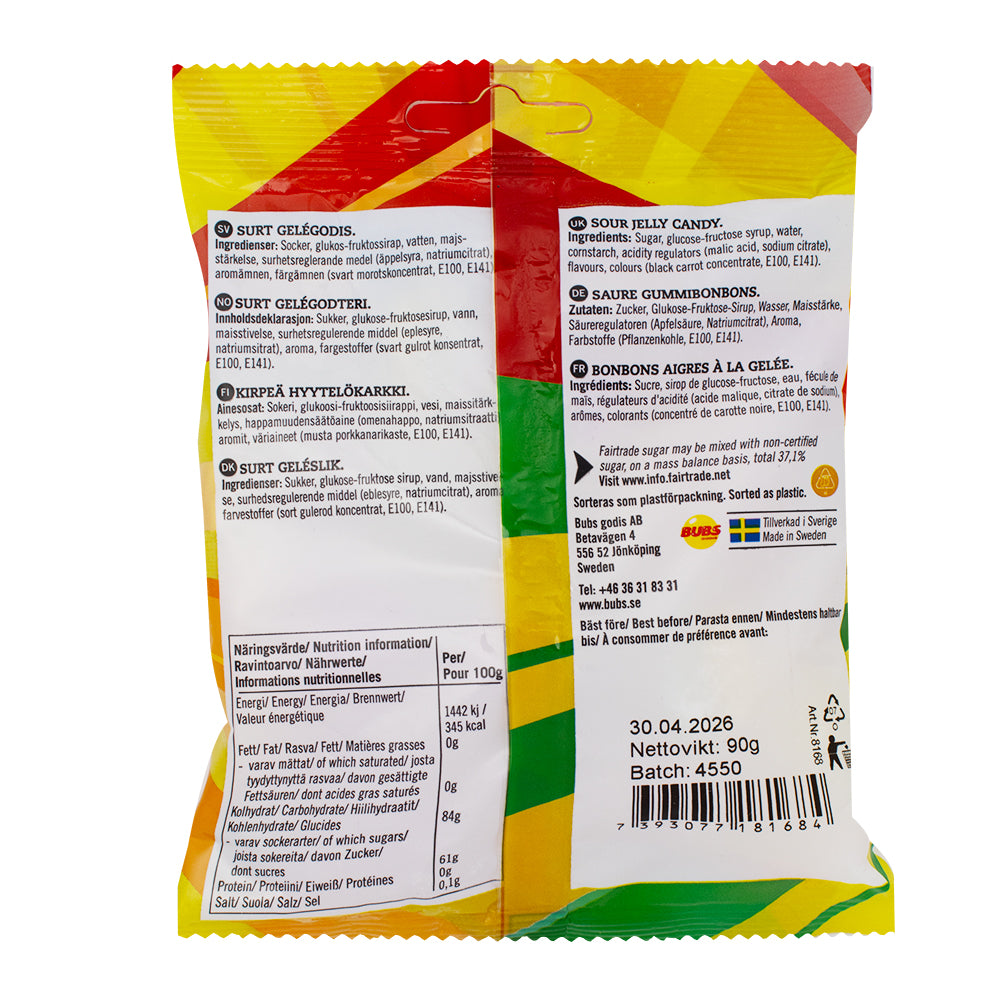 Bubs Sour Skulls - 90g - (Sweden) 16 Pack   Nutrition Facts Ingredients