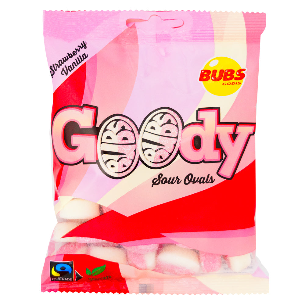 Bubs Strawberry & Vanilla Sour Ovals (Sweden) - 90g - 12 Pack 