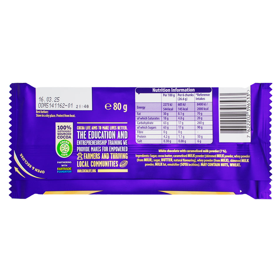 Cadbury Caramilk UK 80g- 26 Pack  Nutrition Facts Ingredients