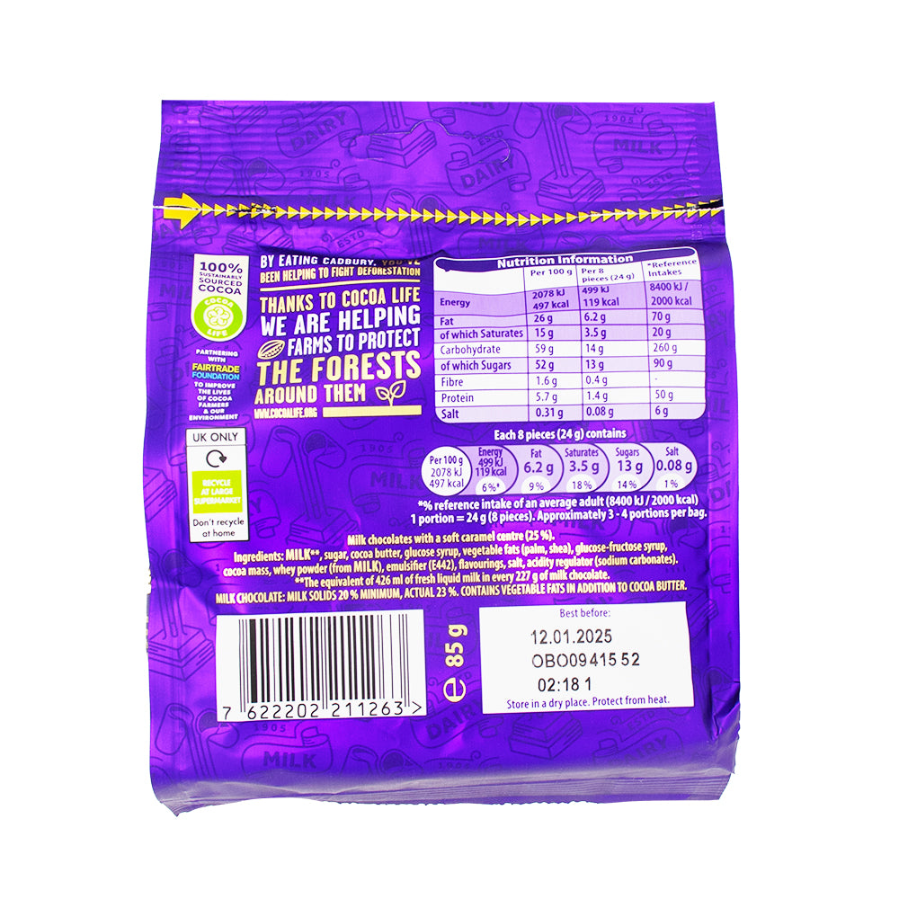 Cadbury Dairy Milk Caramel Nibbles UK 85g - 10 Pack  Nutrition Facts Ingredients