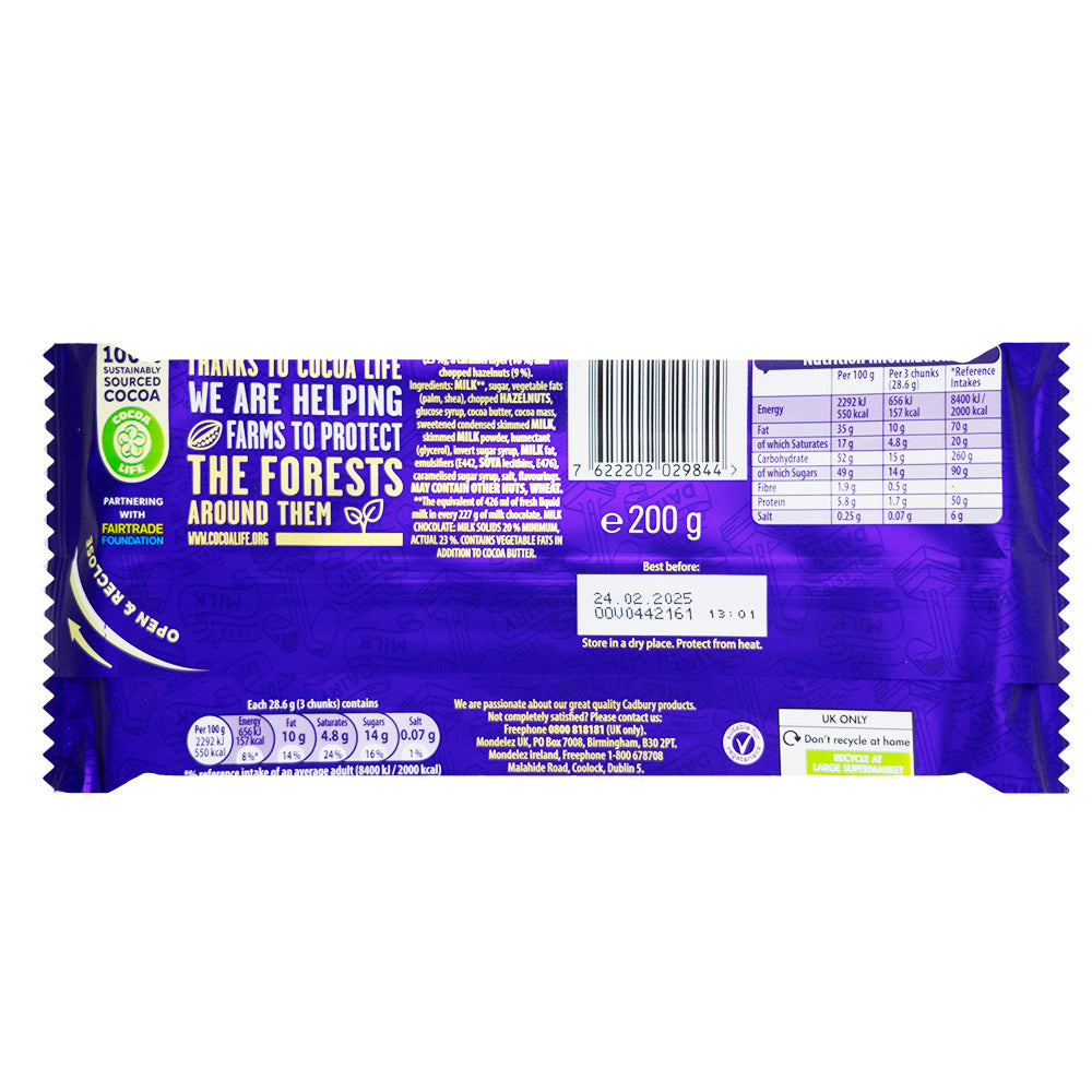 Cadbury Dairy Milk & More Caramel Nut Crunch - 200g - 15 Pack   Nutrition Facts Ingredients