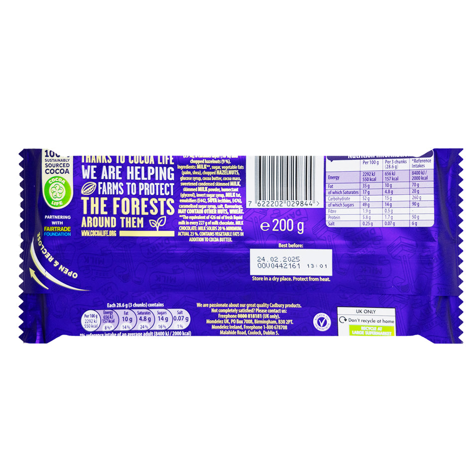 Cadbury Dairy Milk & More Caramel Nut Crunch - 200g - 15 Pack   Nutrition Facts Ingredients